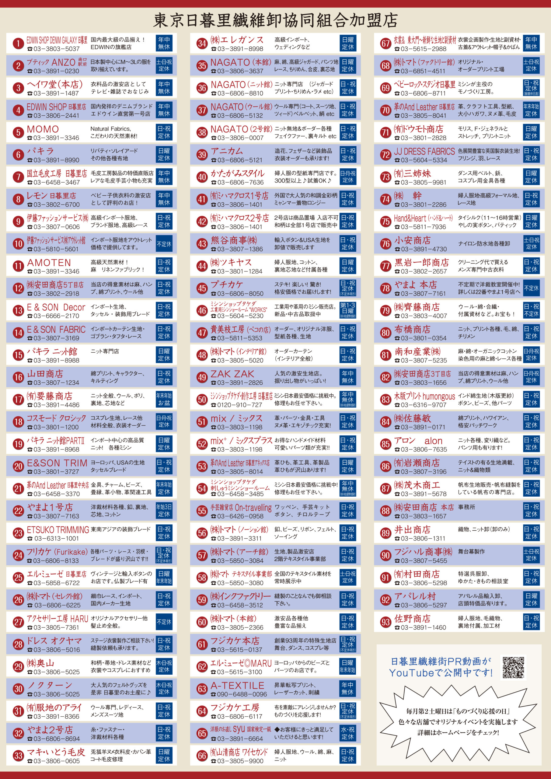 日暮里繊維街マップ 日本語版 裏面